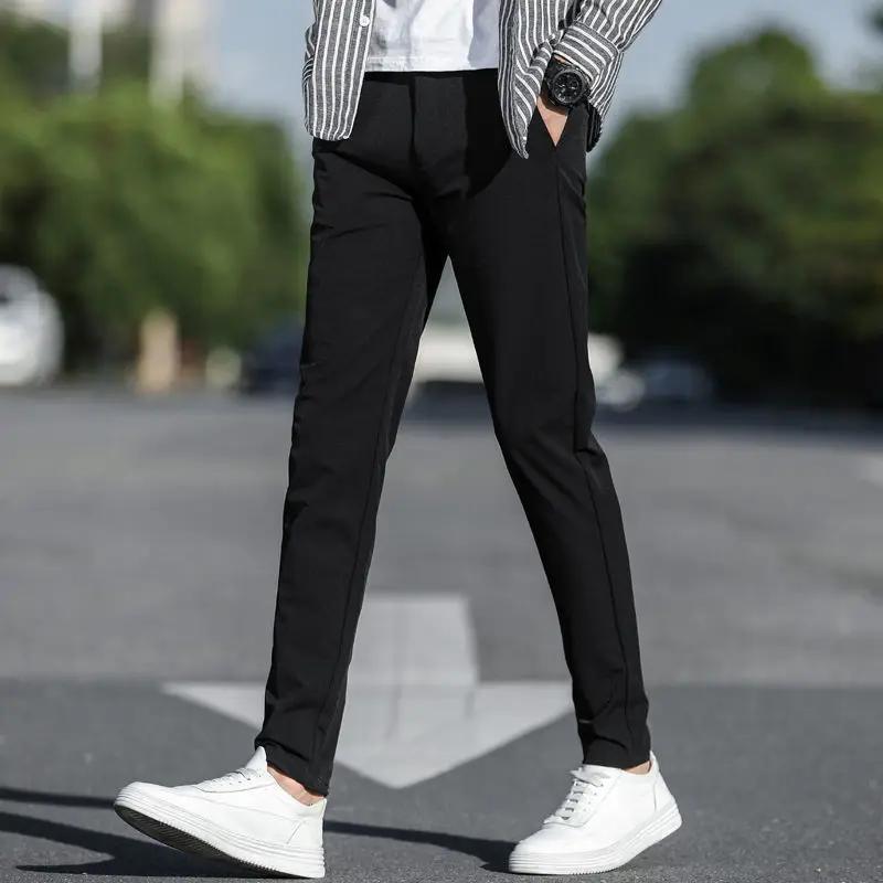 2022 Mens Summer New Fashion Solid Color Long Trousers Male Thin Breathable Casual Pants Men Slim Skinny Pencil Pant
